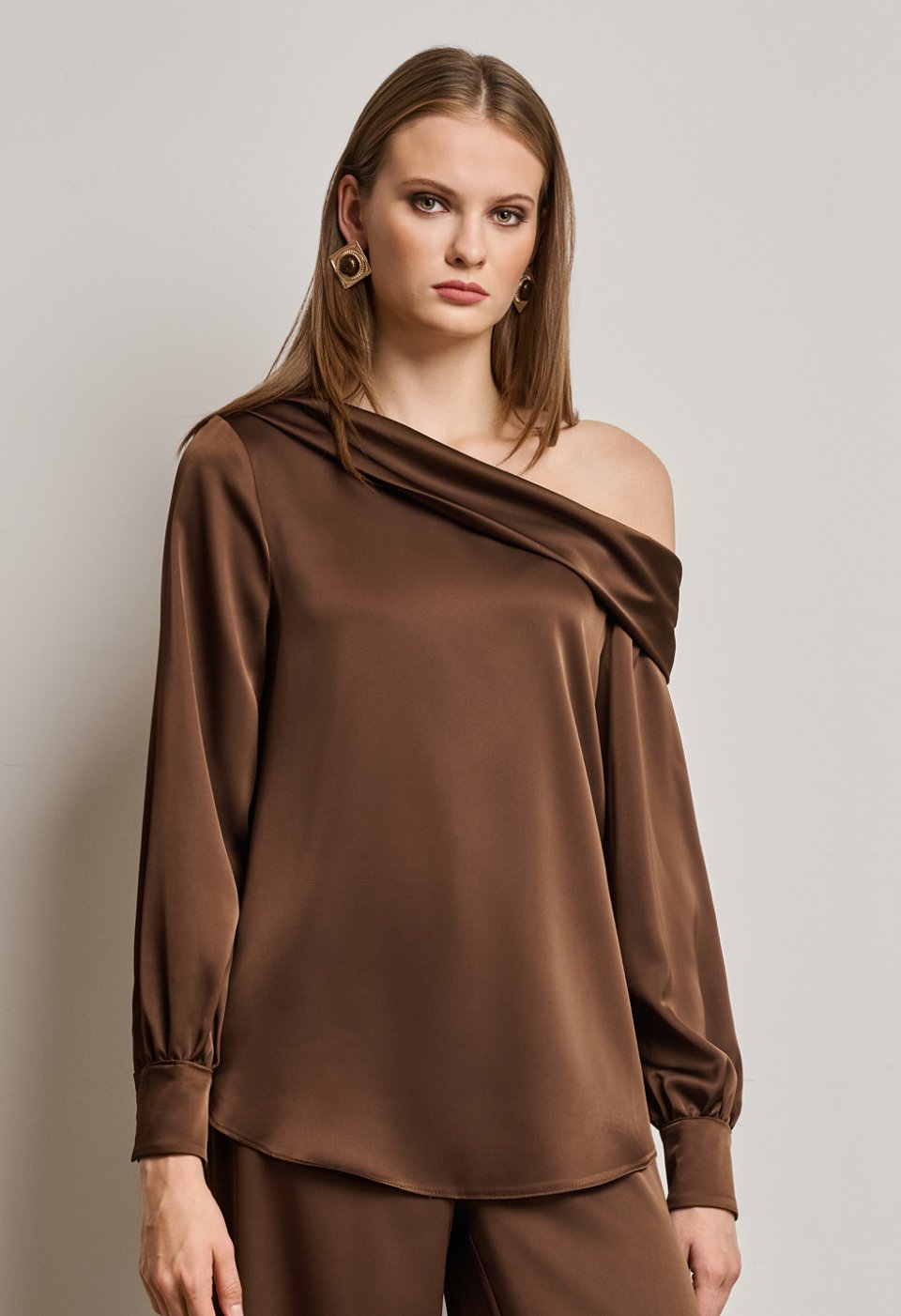 One-shoulder satin blouse