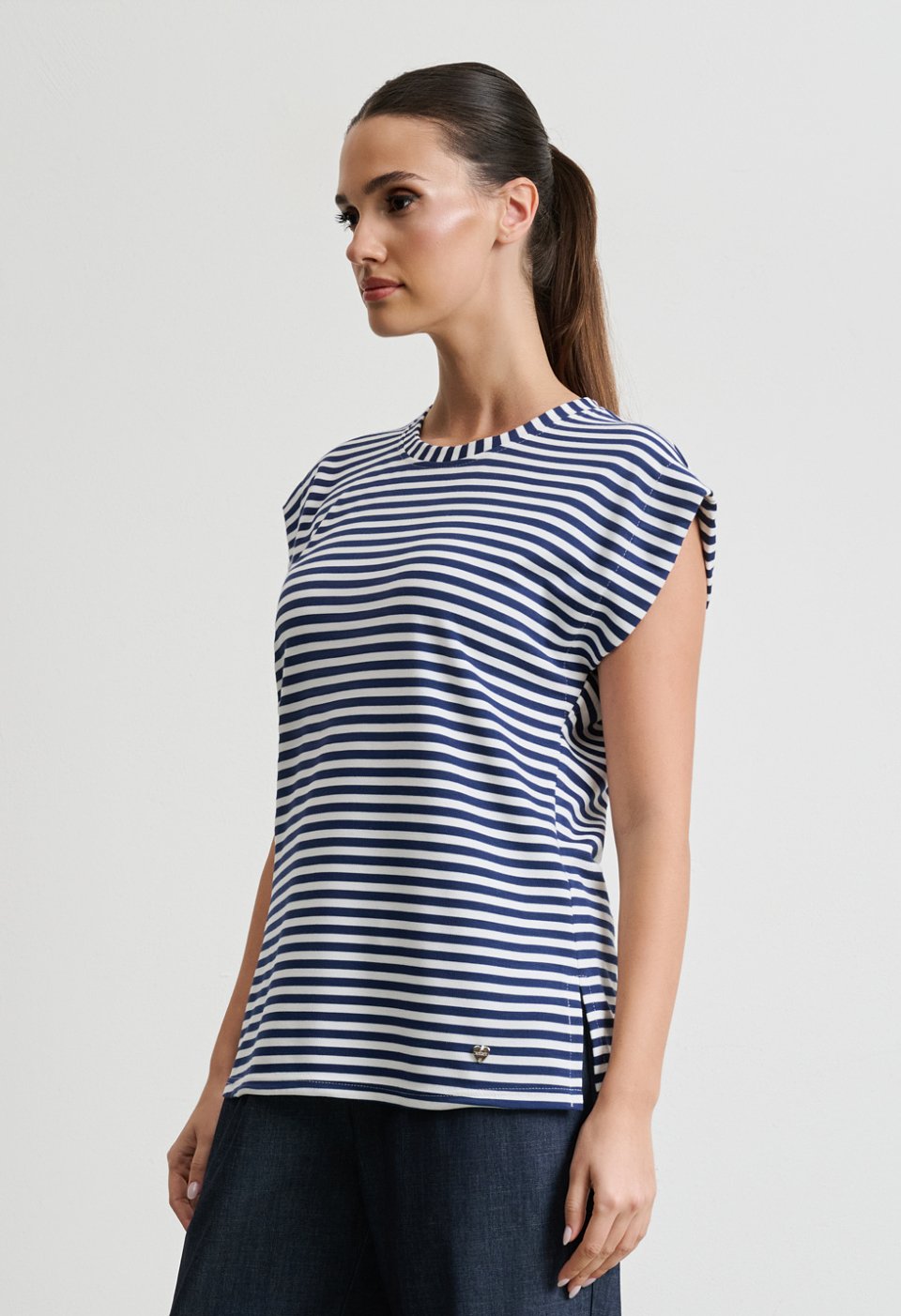 Striped blouse with a round neckline