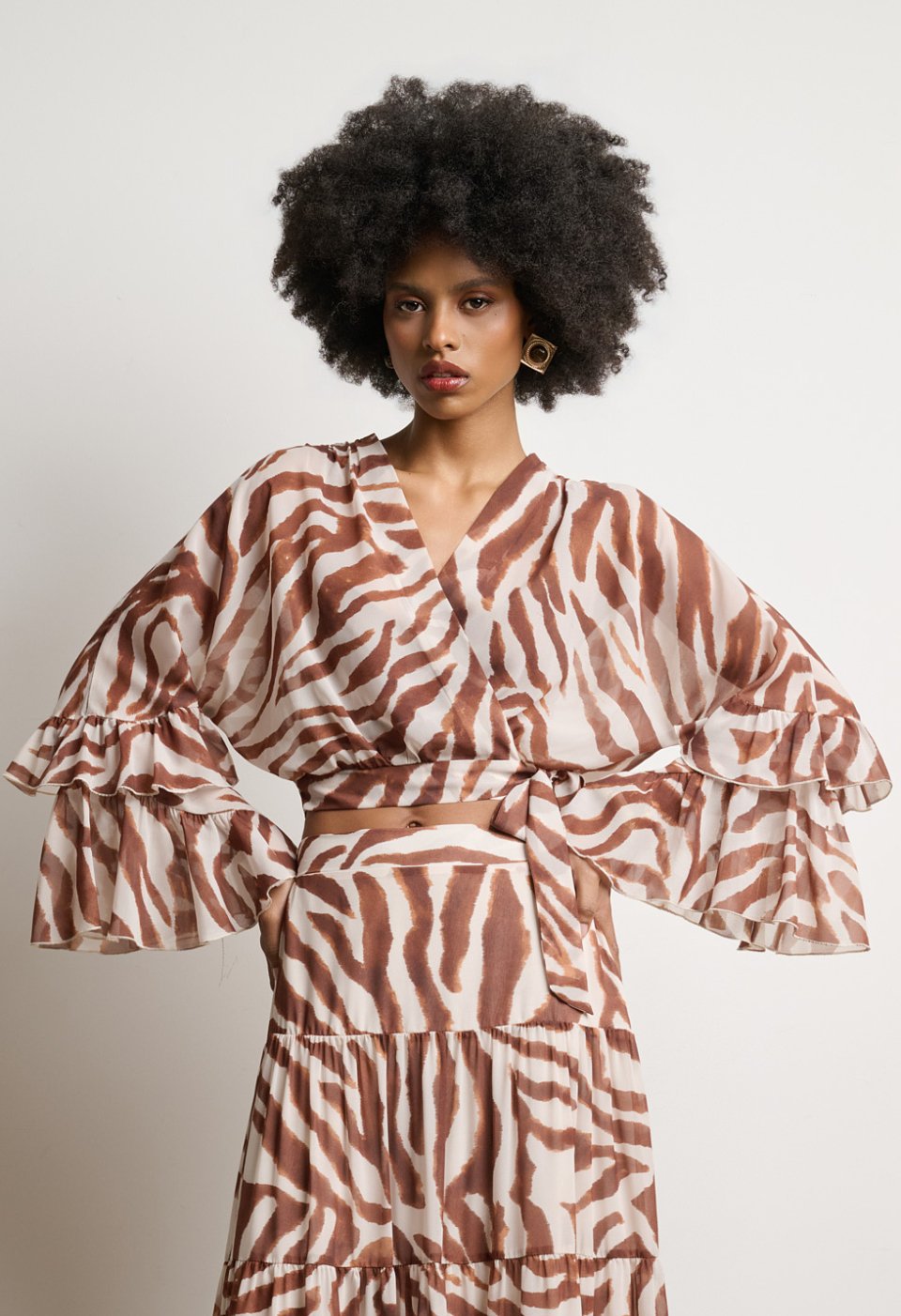 Καφέ zebra print tοπ με κρουαζέ σχέδιο