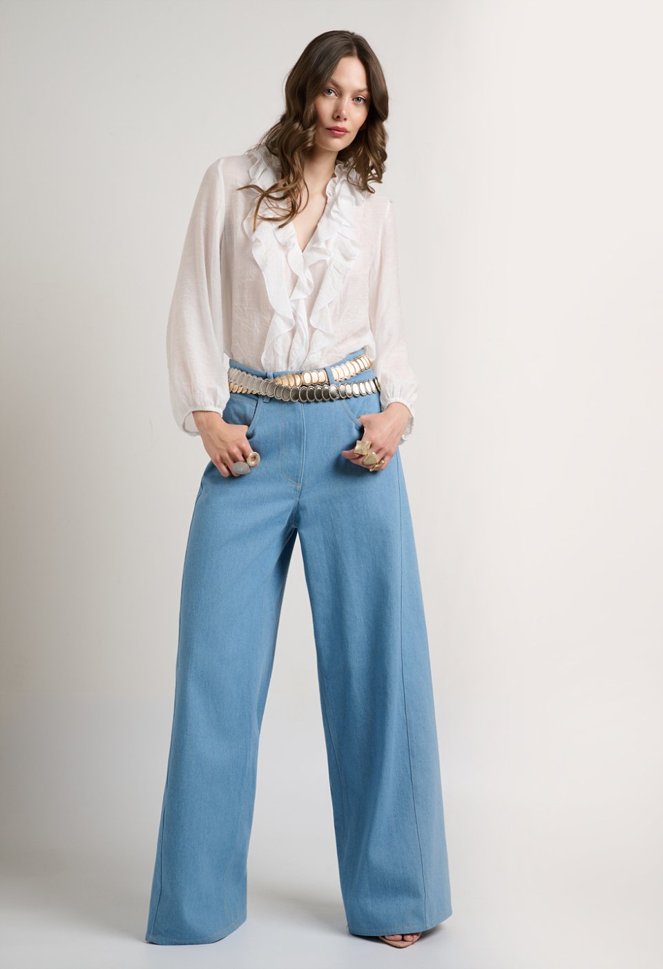Blouse with ruffles and a V-neckline