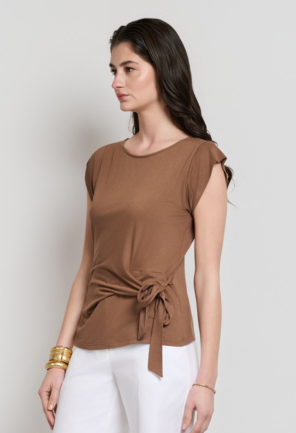 Blouse with side tie and ruching