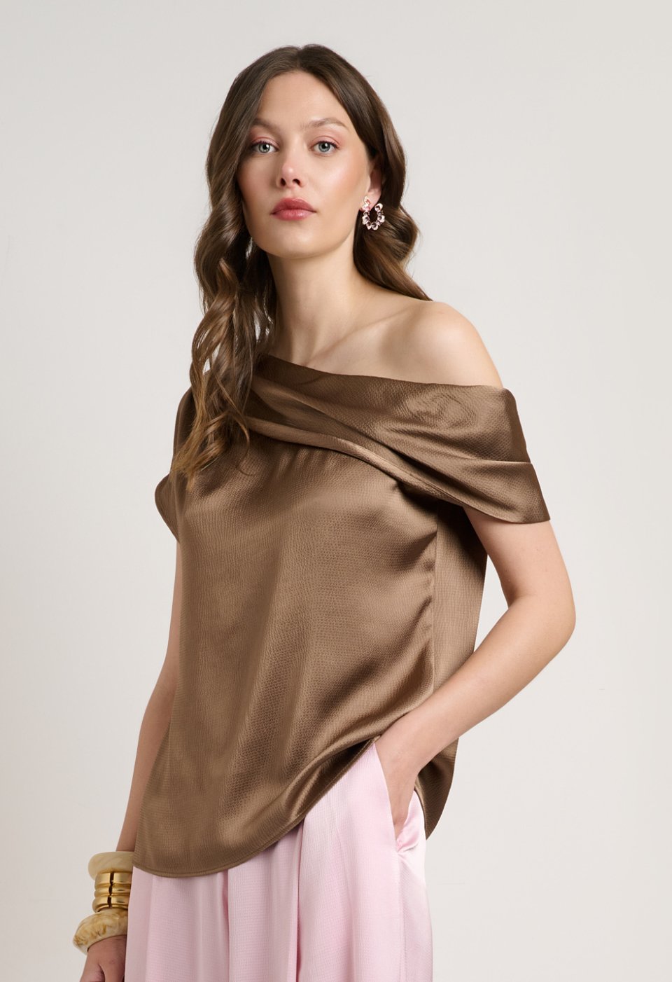 One-shoulder satin blouse