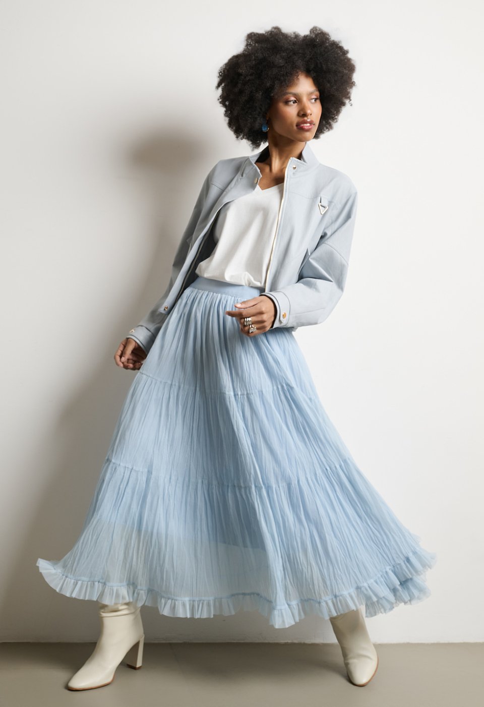 Maxi pleated skirt with ruffle