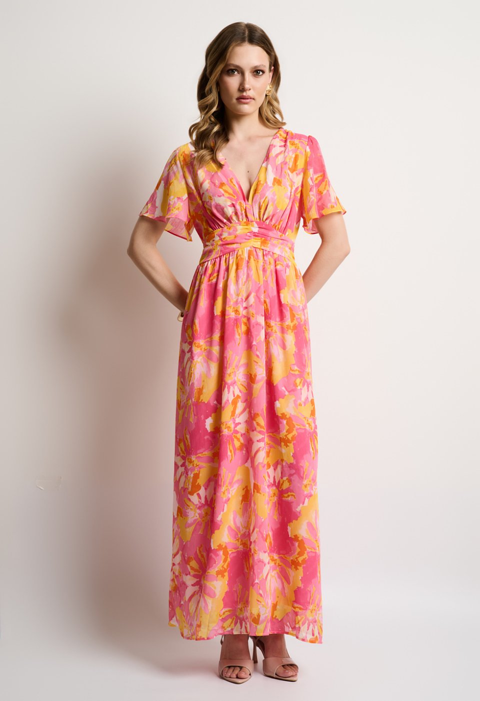 Floral maxi φόρεμα με ελαστική μέση