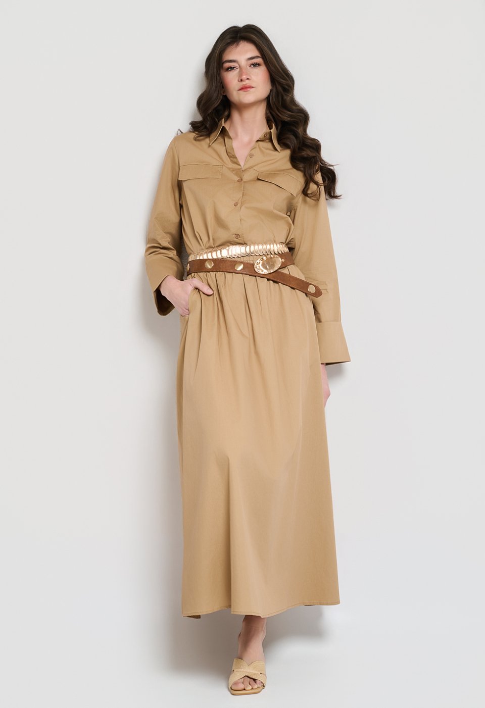 Beige set with a maxi skirt and shirt