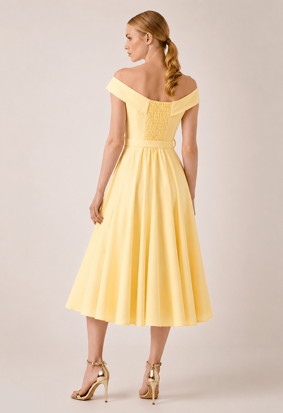 Midi off shoulder φόρεμα με ζώνη