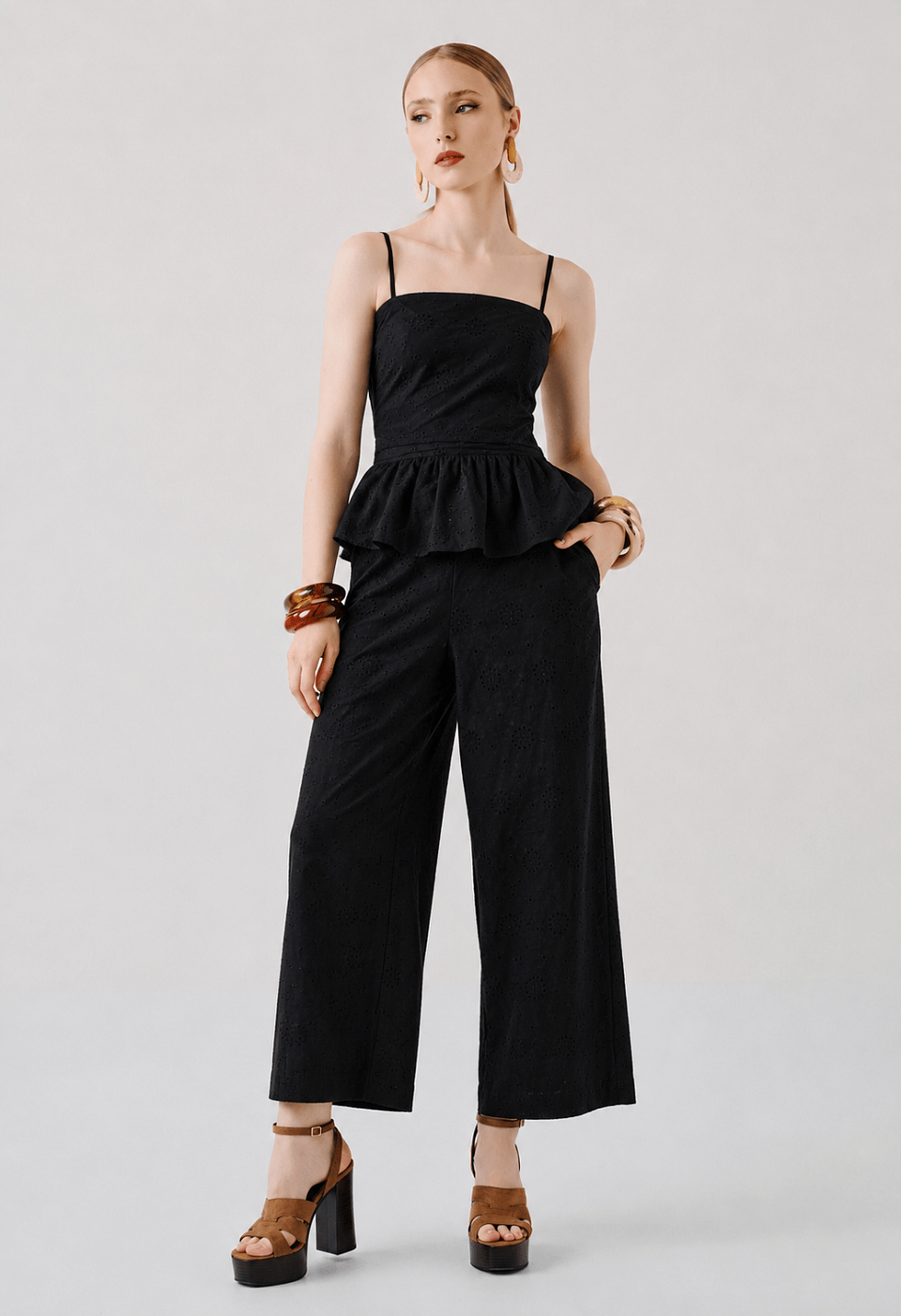 Broderie παντελόνα culotte ψηλόμεση