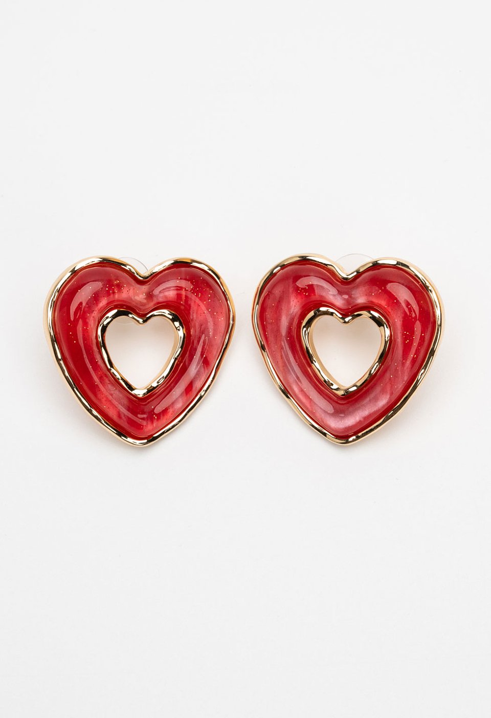 Red heart earrings with gold outline