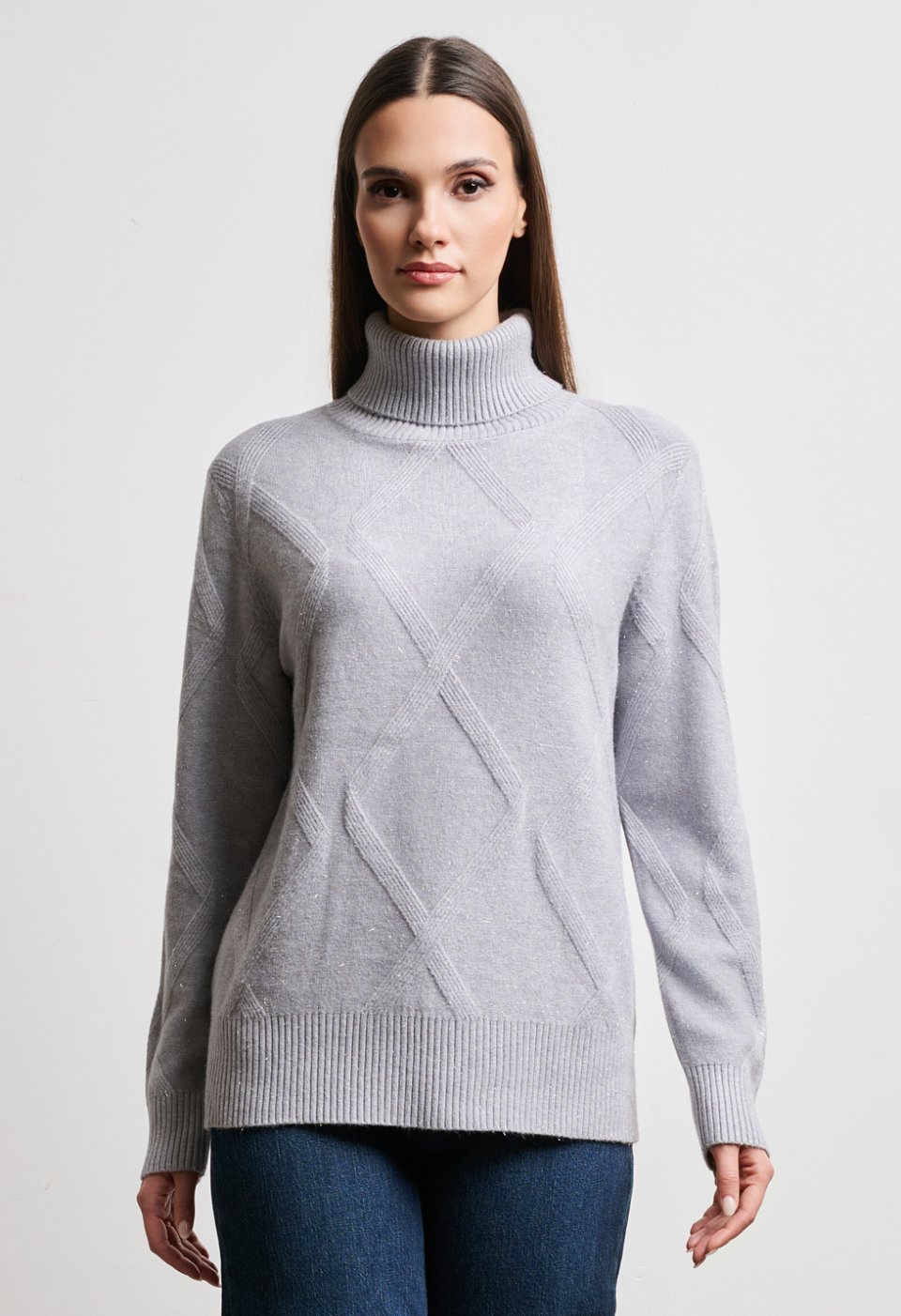 Turtleneck with geometric pattern and glitter details