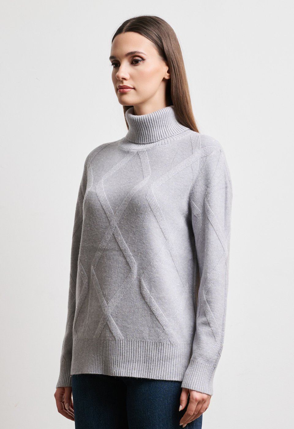 Turtleneck with geometric pattern and glitter details