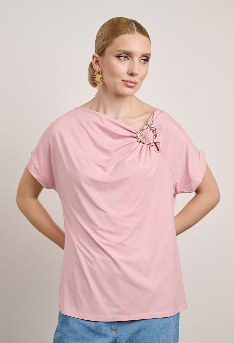 Blouse with Metallic Heart Detail on the Shoulder