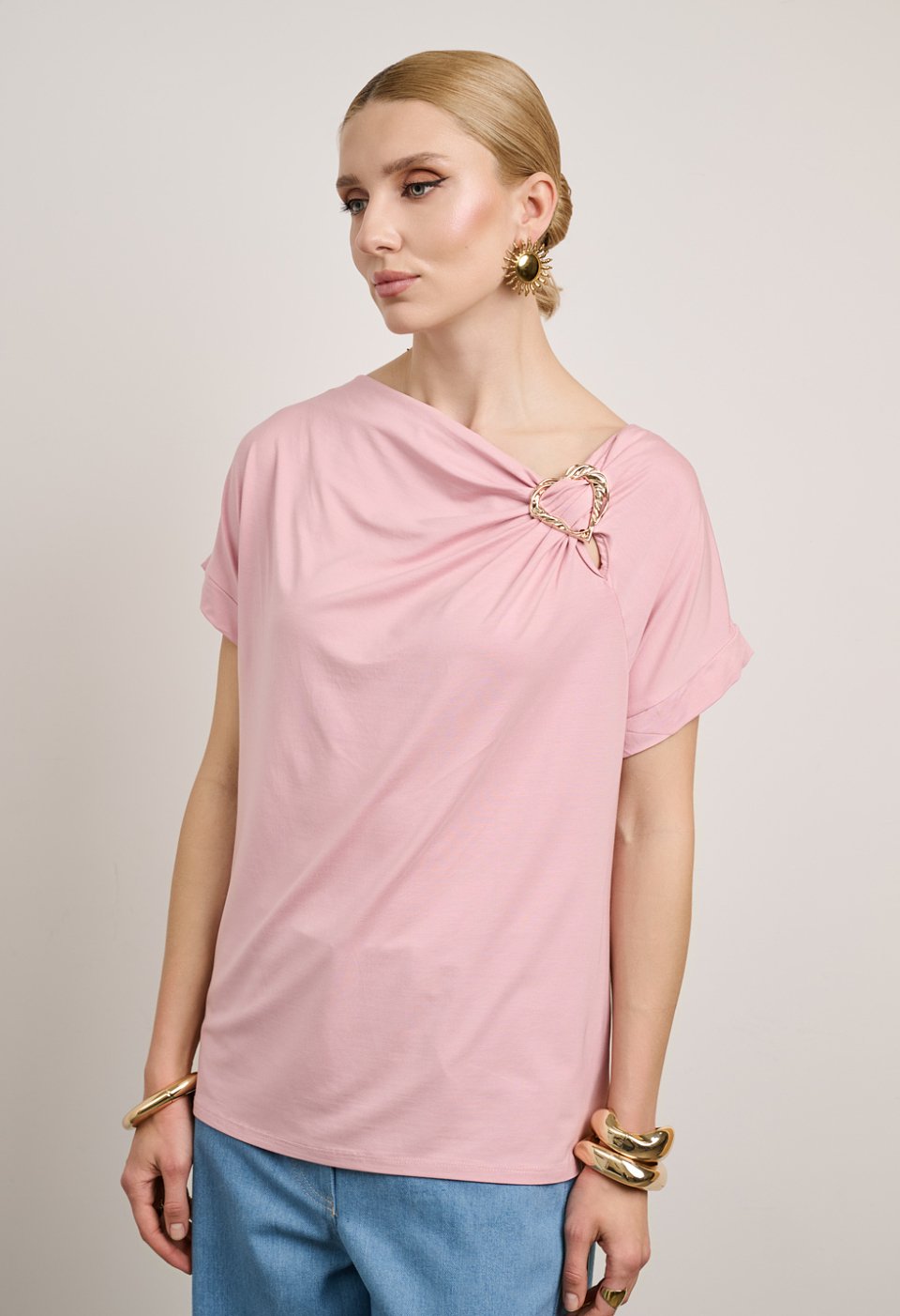 Blouse with Metallic Heart Detail on the Shoulder
