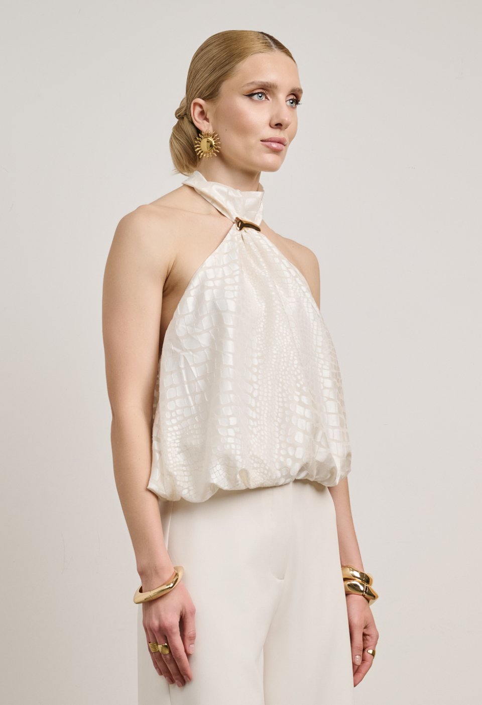 Halter top with metallic detail