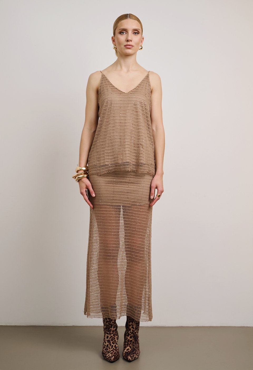 Knitted skirt with an openwork texture