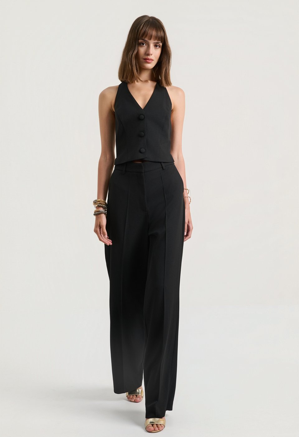 Halter jumpsuit with buttons