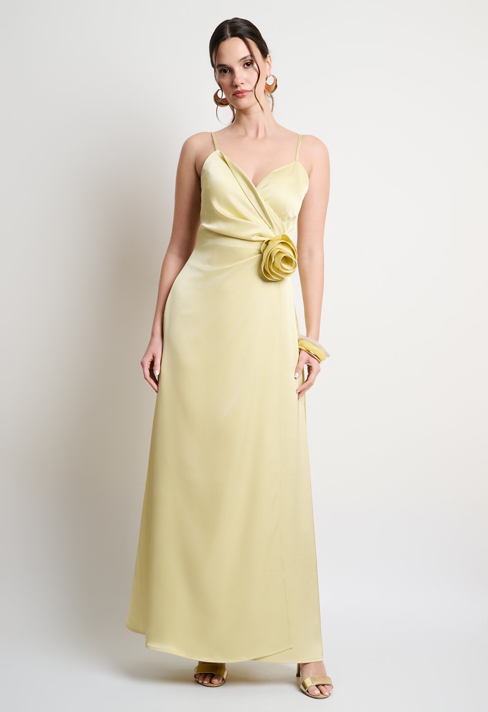 Satin maxi dress with thin straps