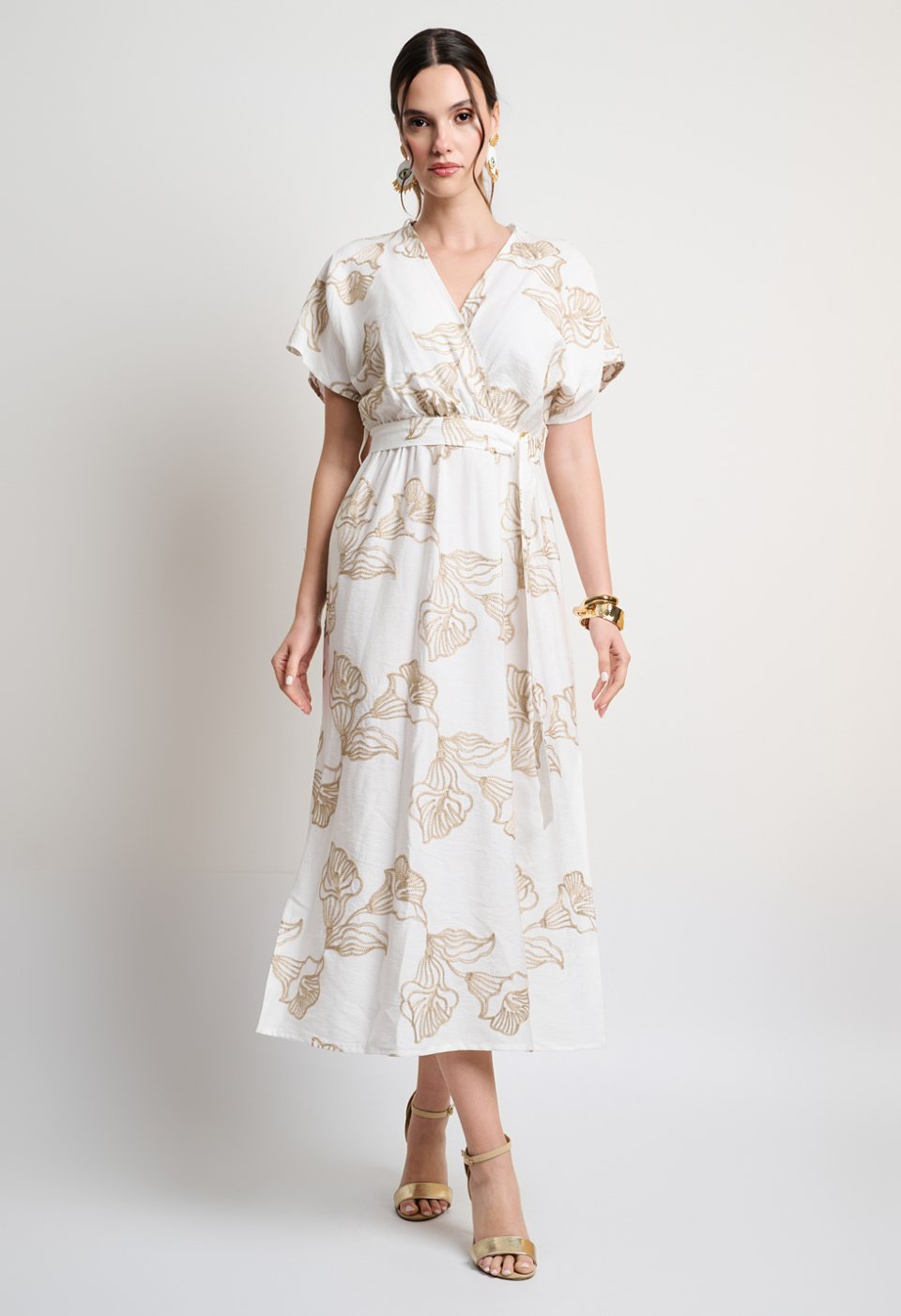 Midi dress with gold embroidery