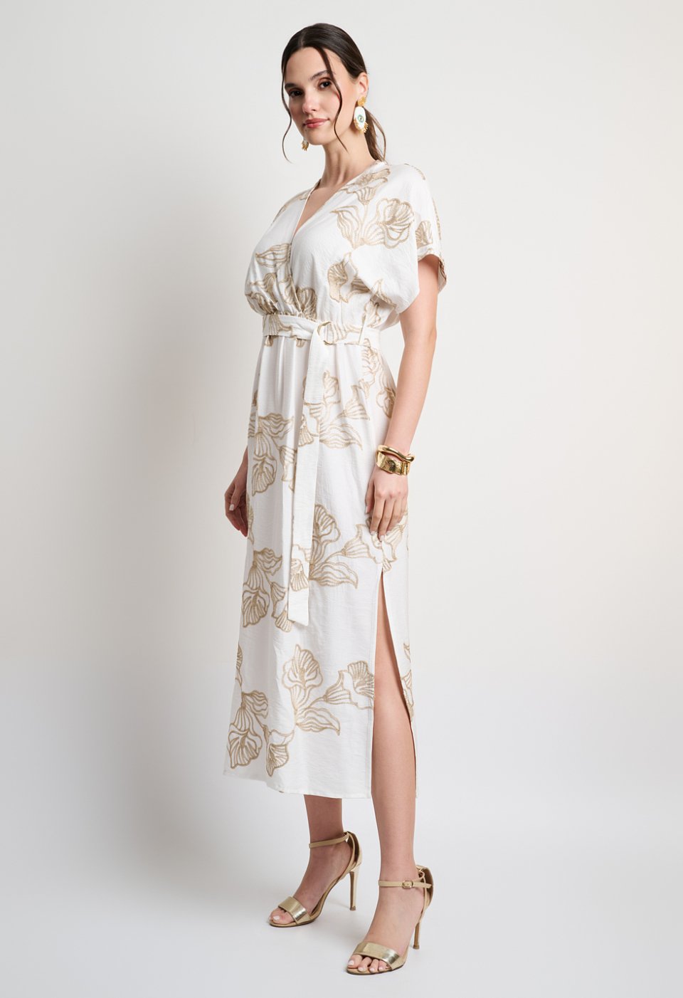 Midi dress with gold embroidery