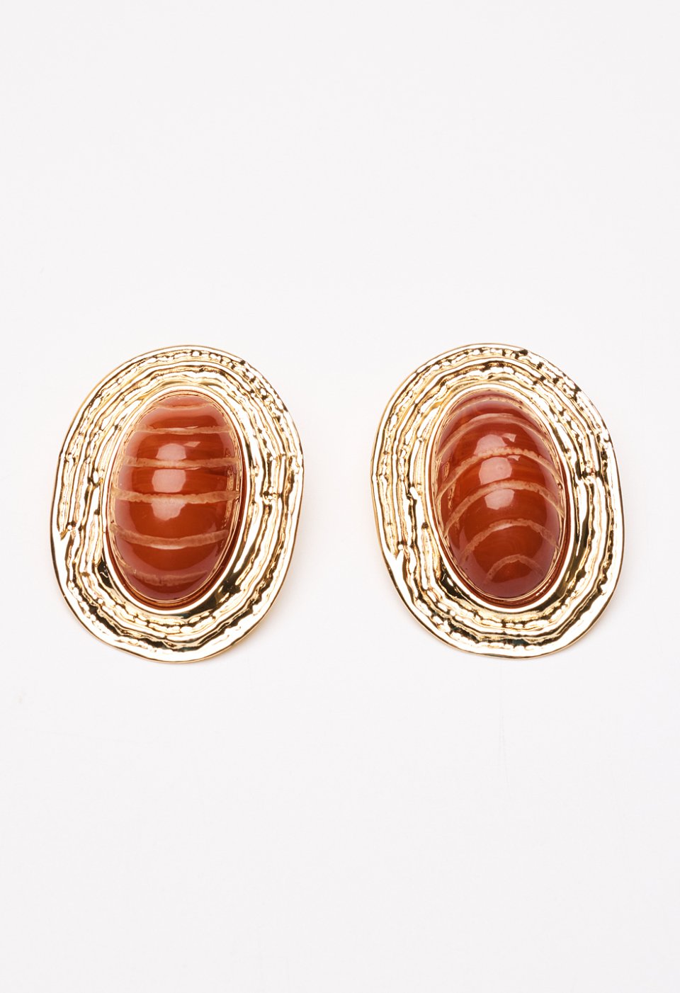Earrings with textured surface and resin stone