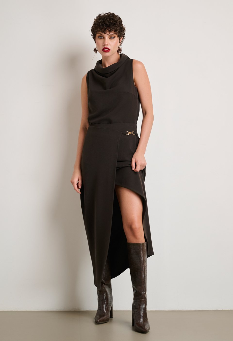 Midi wrap skirt with buckle detail