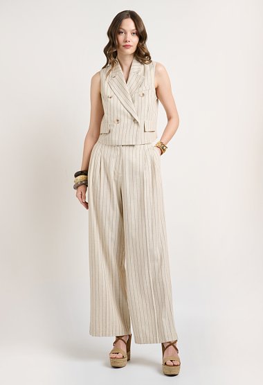 Beige striped pleated trousers