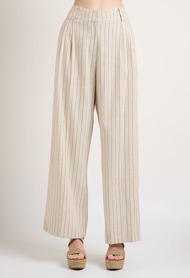 Beige striped pleated trousers