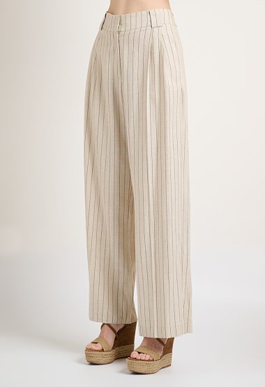 Beige striped pleated trousers