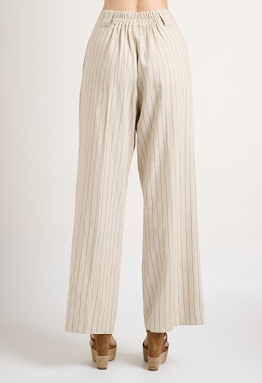Beige striped pleated trousers