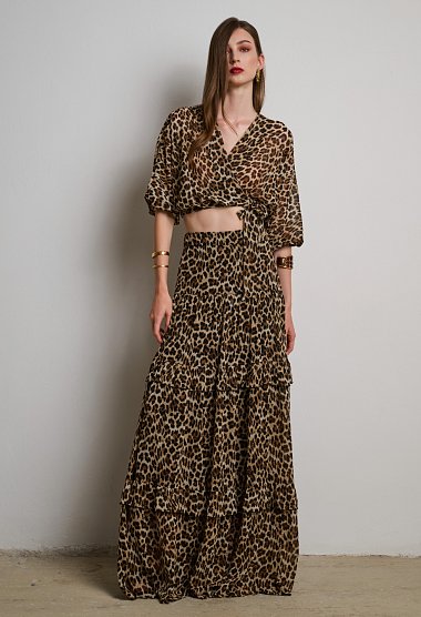 Maxi animal print skirt with ruffles