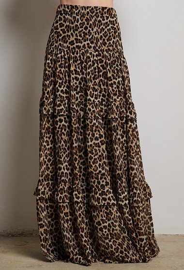 Maxi animal print skirt with ruffles