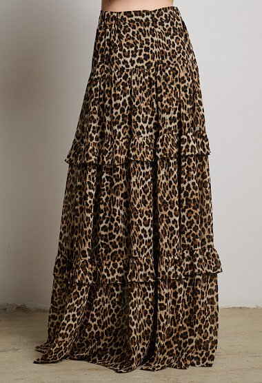 Maxi animal print skirt with ruffles