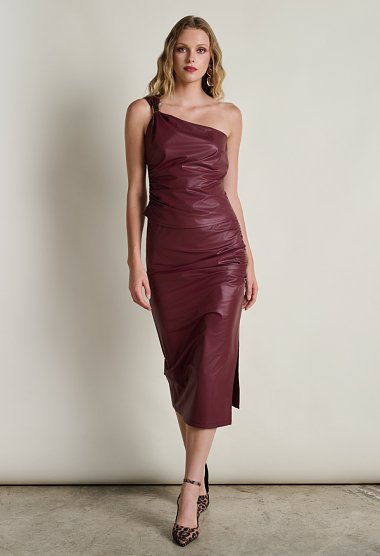 Skirt with leather effect and ruching