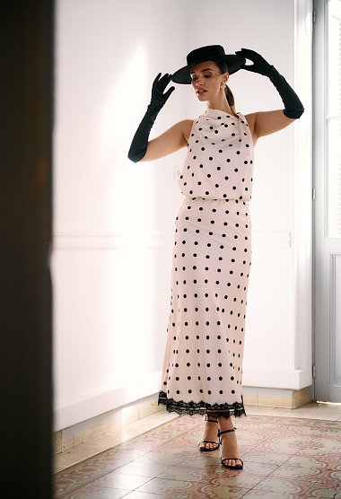 Polka-dot midi skirt with lace hem