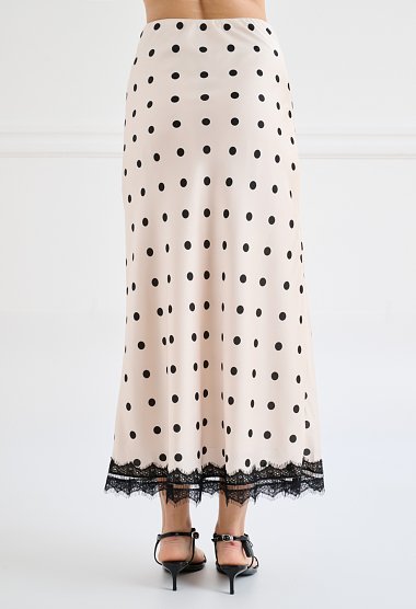 Polka-dot midi skirt with lace hem