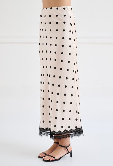 Polka-dot midi skirt with lace hem