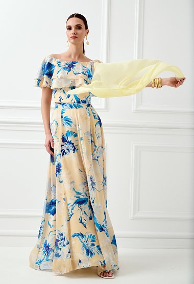 Maxi floral skirt in a pastel yellow shade