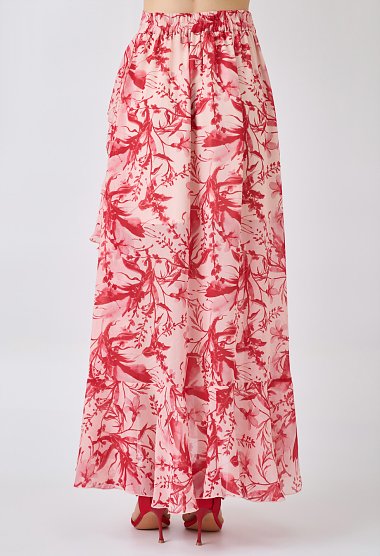 Maxi wrap skirt with print and ruffles