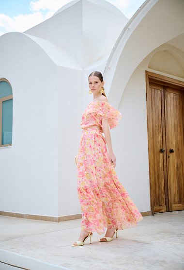 Floral wrap maxi skirt with ruffles