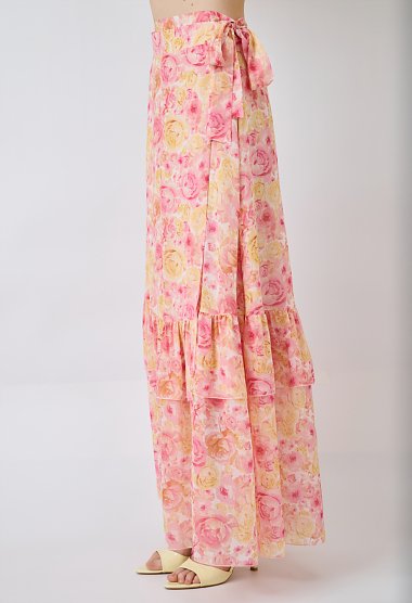 Floral wrap maxi skirt with ruffles