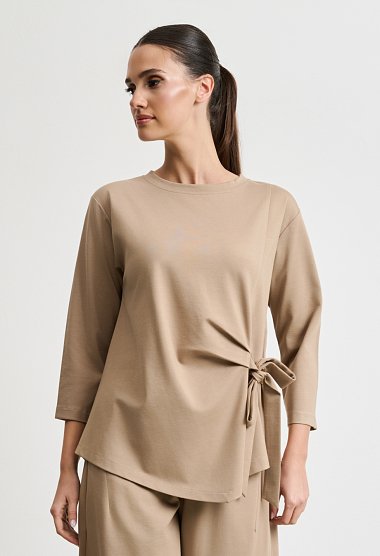 Tie-front blouse and barrel-leg trousers set