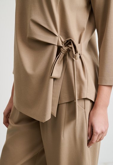 Tie-front blouse and barrel-leg trousers set