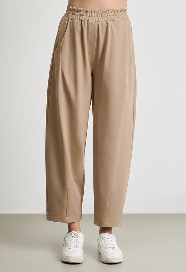 Tie-front blouse and barrel-leg trousers set