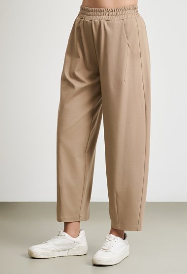 Tie-front blouse and barrel-leg trousers set