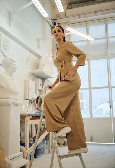 Beige top and trousers set