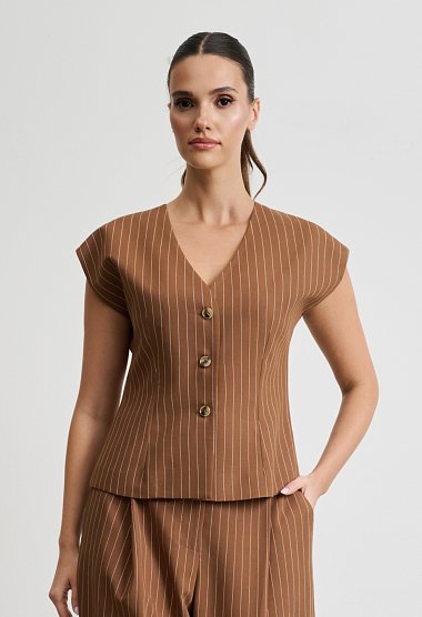 Striped Set with Top and High-Waisted Trousers