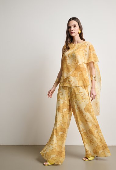 Floral σετ με ασύμμετρο top και παντελόνα