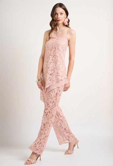 Lace set with asymmetrical top and pants