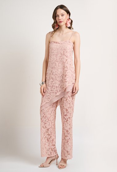 Lace set with asymmetrical top and pants