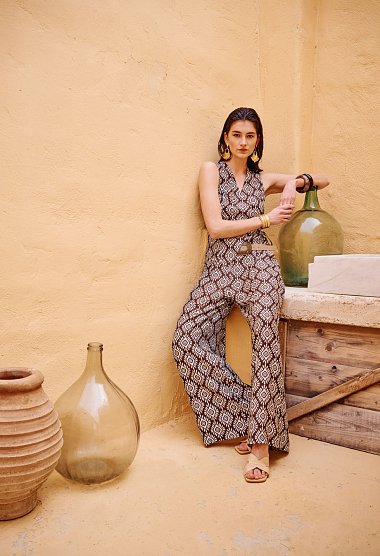 Printed wrap top and trousers set