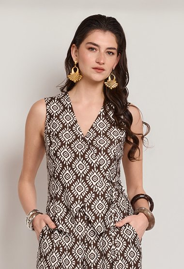 Printed wrap top and trousers set